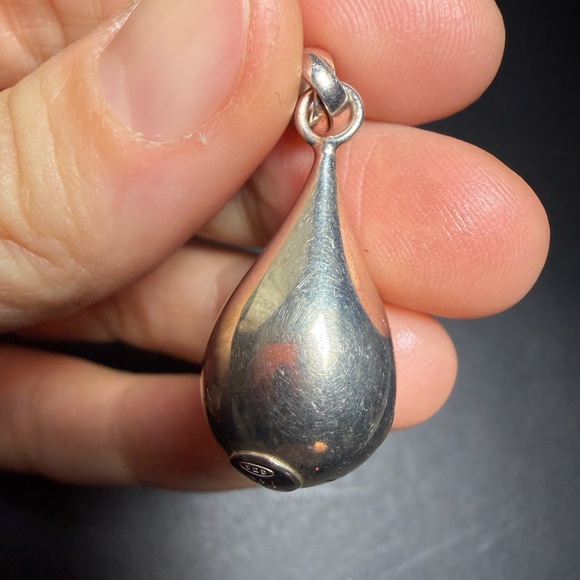 Vintage SXI 925 Italy Sterling Silver Teardrop Pendant Black Cord Necklace - Picture 11 of 13